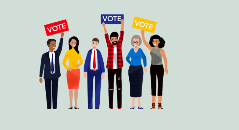 illustration of people holding vote signs