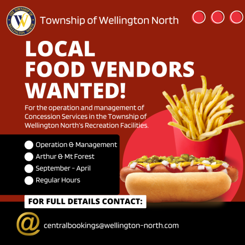 call for local vendors to operate concession booths in Wellington North