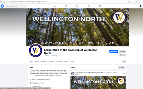 A screenshot of the new Township of Wellington North Facebook page.