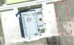 Arial view of 850 Princess Street with location of pool indicated 